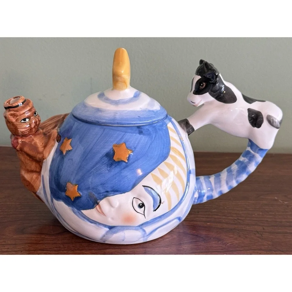 Vintage Nursery Rhyme The Cow Jumped Over The Moon Ceramic Teapot